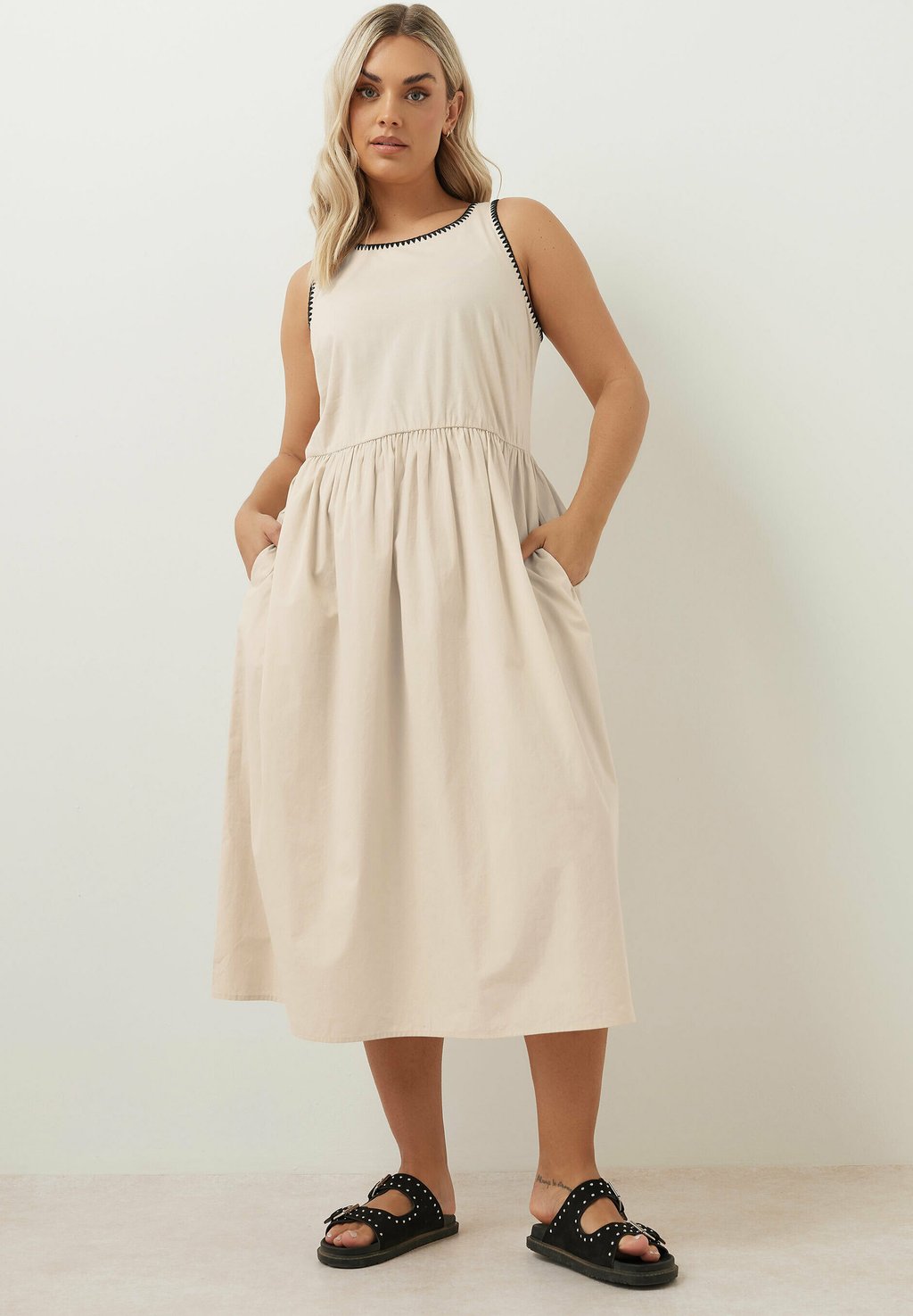 

Повседневное платье CONTRAST BLANKET STITCH MIDI Yours Clothing, бежевый