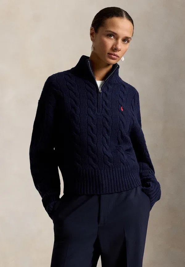 Свитер поло с воротником-хомутом из кашемира и шерсти Polo Ralph Lauren, охотничий синий