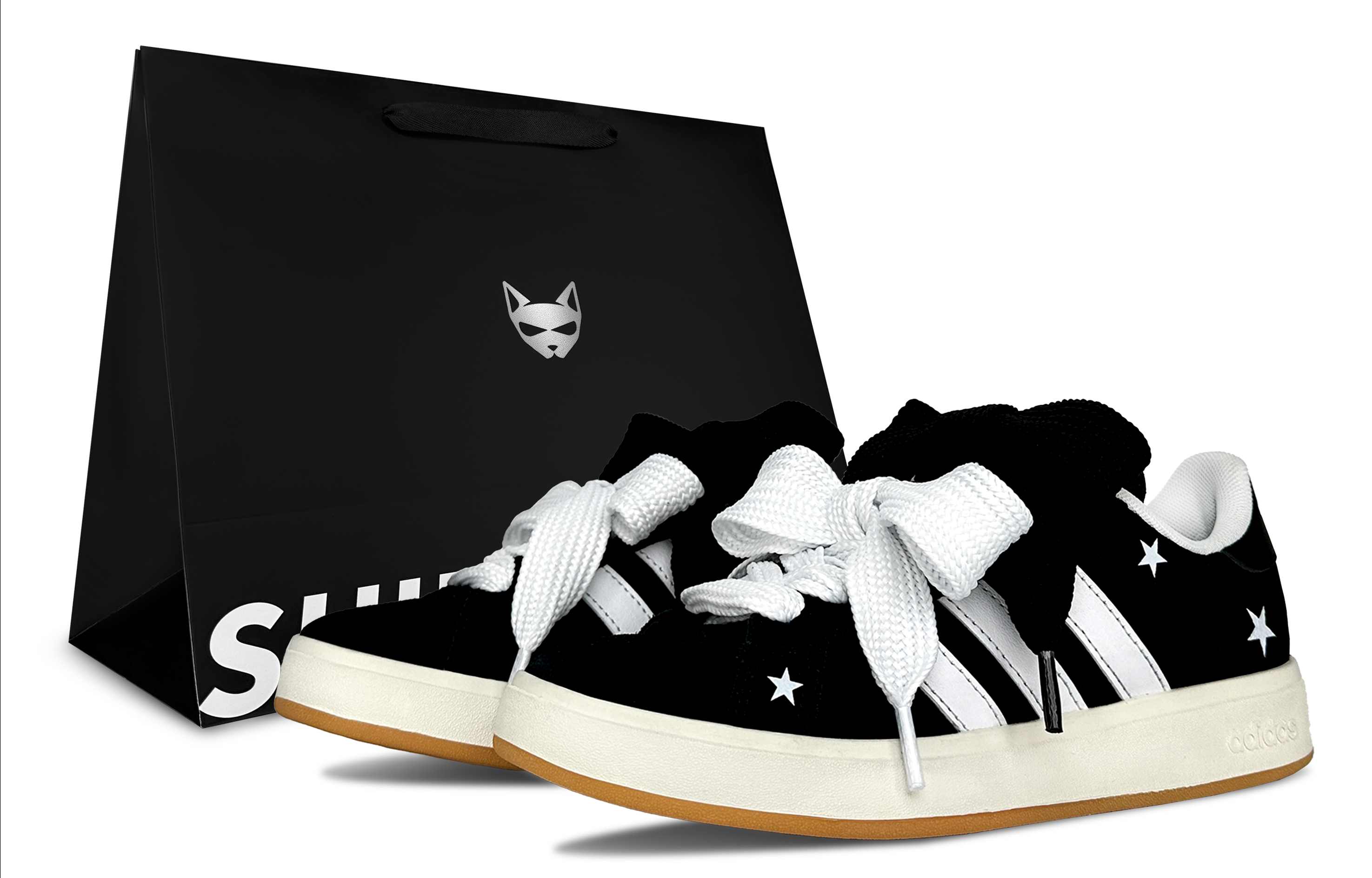 

Grand Court Base 00s Adventure Stars, Shimmery Cat, Shopping Bag, устойчивые к истиранию низкие кроссовки для скейтбординга Adidas, черный белый