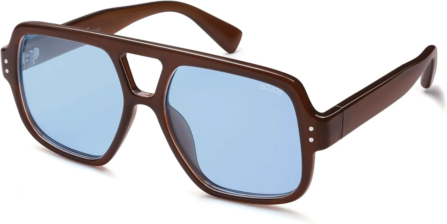 

Солнцезащитные очки-авиаторы SOJOS Retro Square Polarized Aviator Sunglasses Women Mens Trendy Vintage Aviators Shades SJ2613, Dark Brown/Light Blue Tint