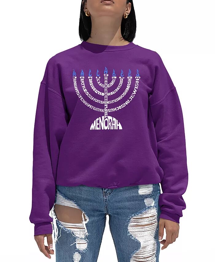 

Женская толстовка с круглым вырезом Menorah Word Art LA Pop Art, фиолетовый