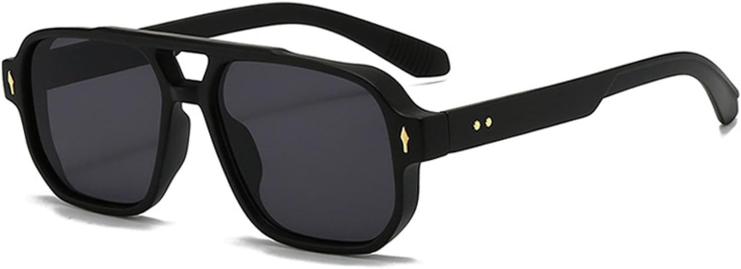 

Винтажные мужские солнцезащитные очки с двойной перемычкой, модные очки с прозрачными линзами Ocean, женские солнцезащитные очки с заклепками, защита от УФ-излучения UV400 VVTWSSW, Matte Black Gray