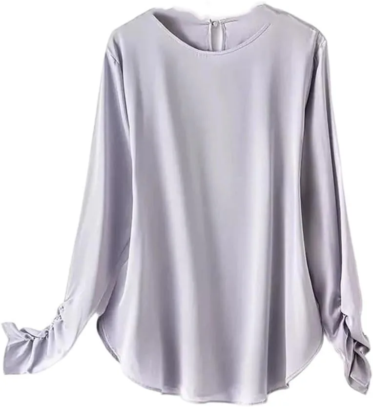 

Женская однотонная шелковая футболка с длинными рукавами-фонариками для офиса