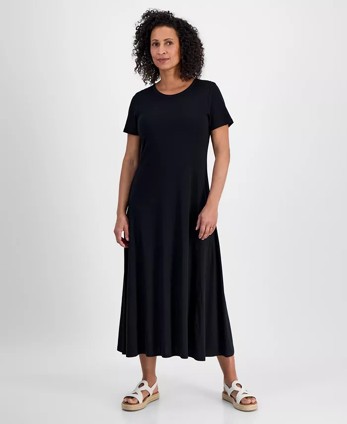 

Женское короткое платье миди с принтом и короткими рукавами Style & Co, черный
