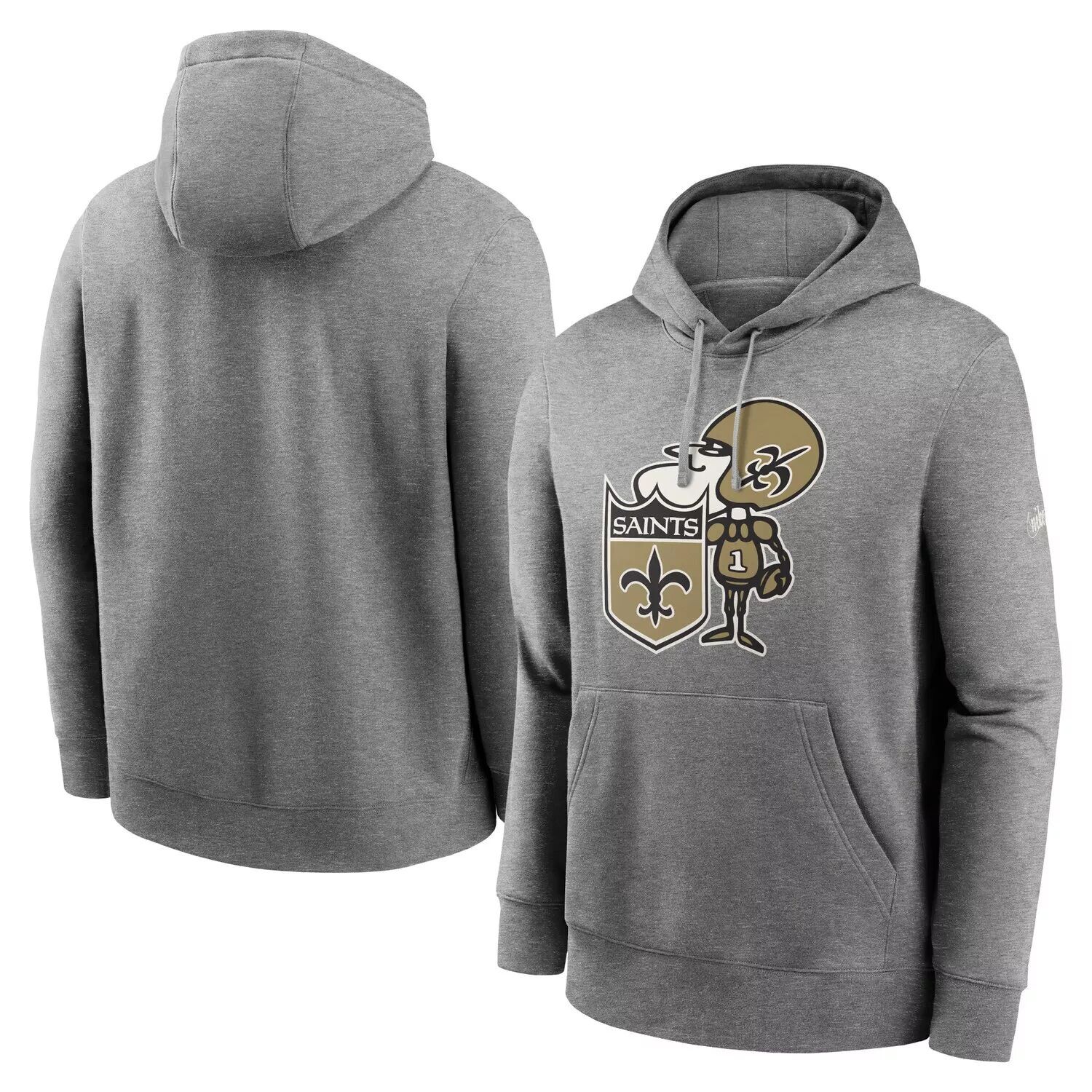 Мужской флисовый пуловер с капюшоном серого цвета New Orleans Saints Rewind Club Nike — фото 4