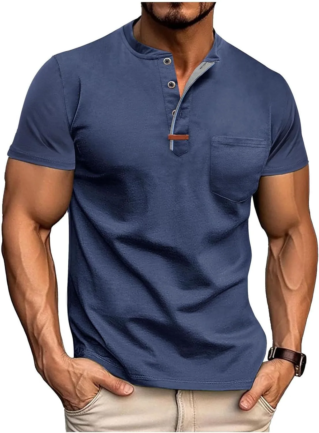 

Мужская футболка Henley с коротким рукавом, классическая, свободного кроя Cambkatl