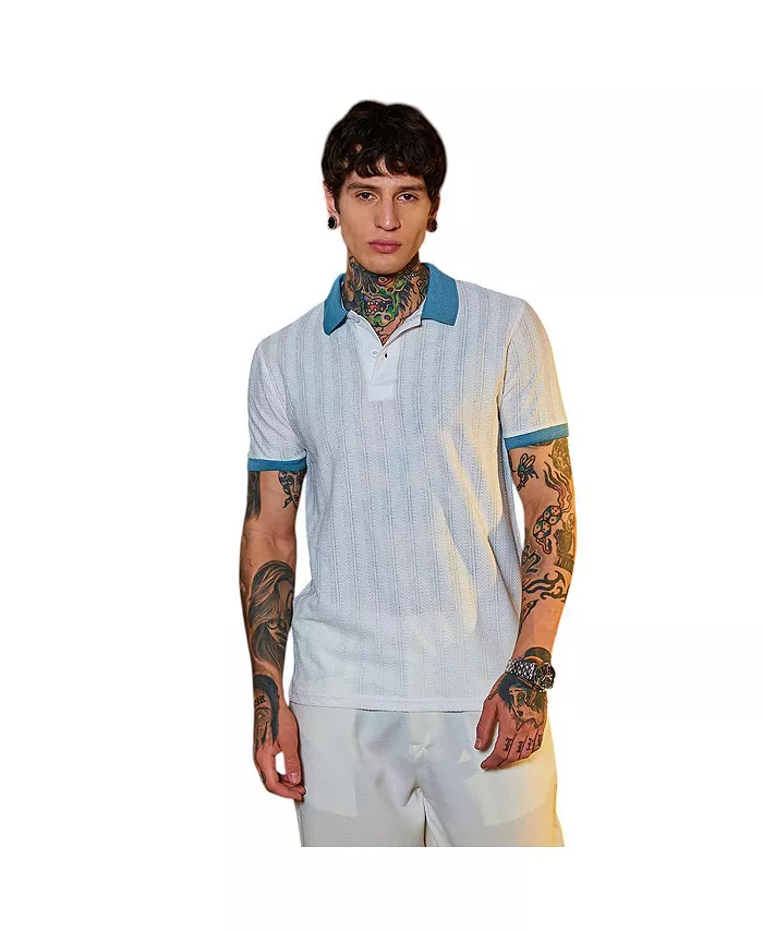 

Мужская поло-футболка Chalk White & Aegean Blue с контрастной текстурой Campus Sutra, синий