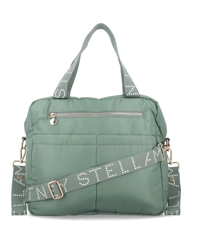 

Современная нейлоновая сумка-тоут с золотистыми деталями. Stella Mccartney, зеленый