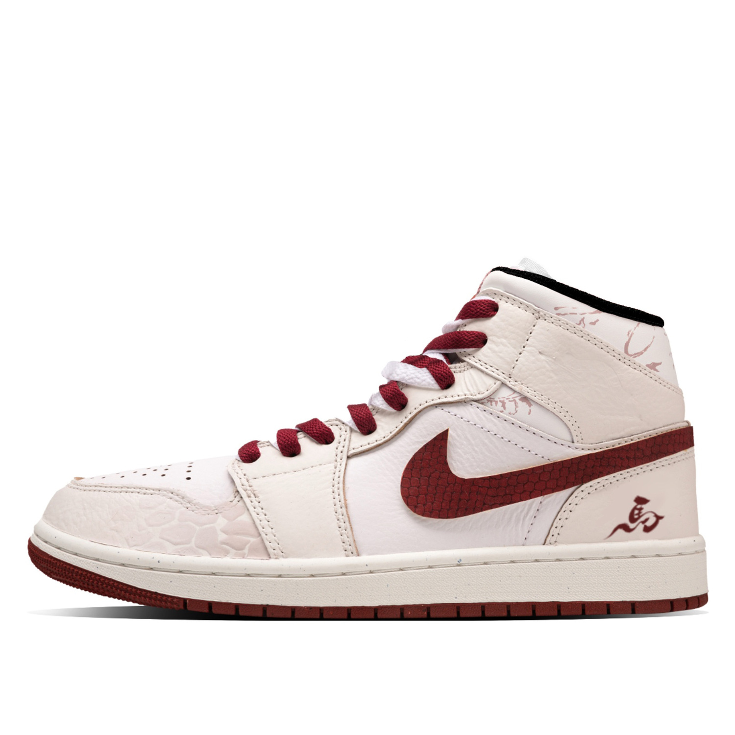 Jordan Кроссовки Air 1 Cinnabar Swift Cushioning, Wear Resistant Mid top Vintage мужские белые бежевые красные — фото 3