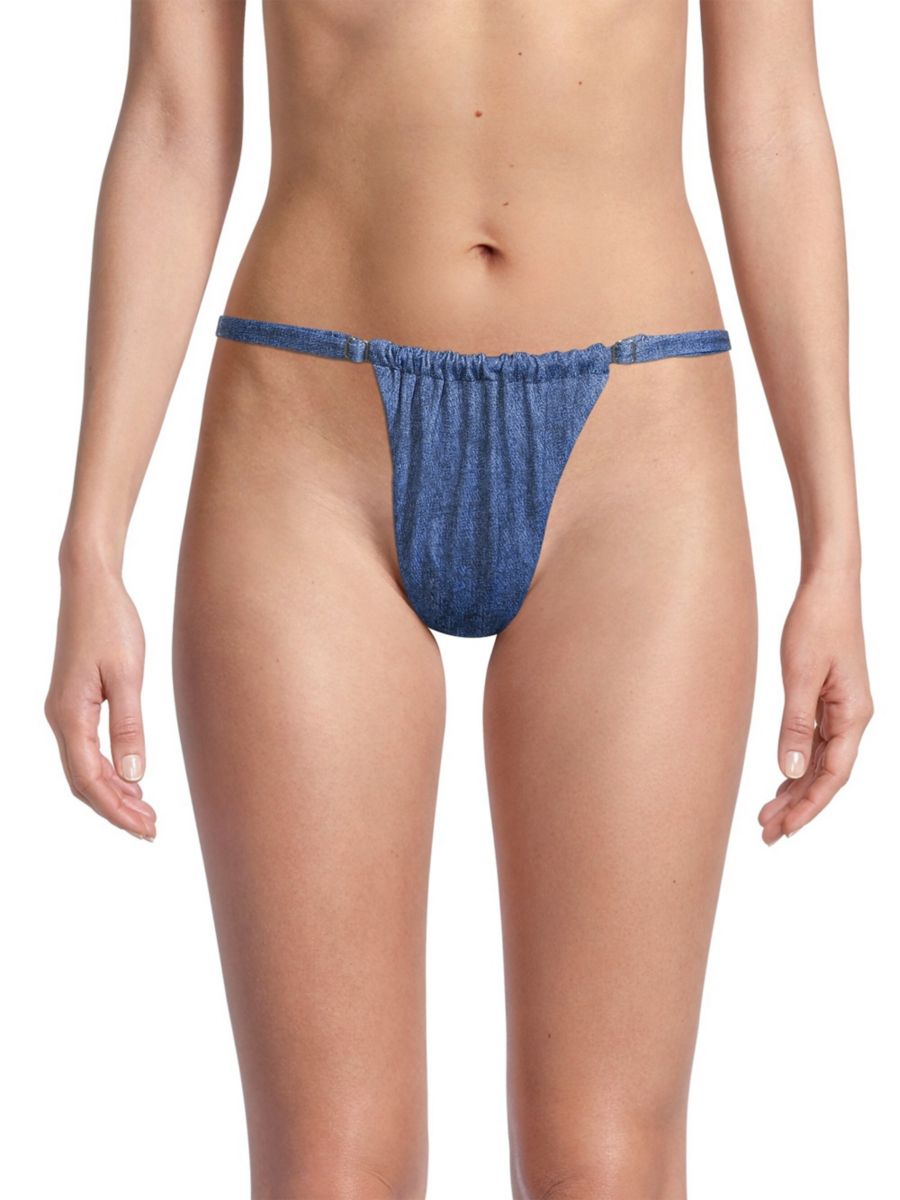 

Низ бикини из денима с рюшами WeWoreWhat, цвет Dark Wash