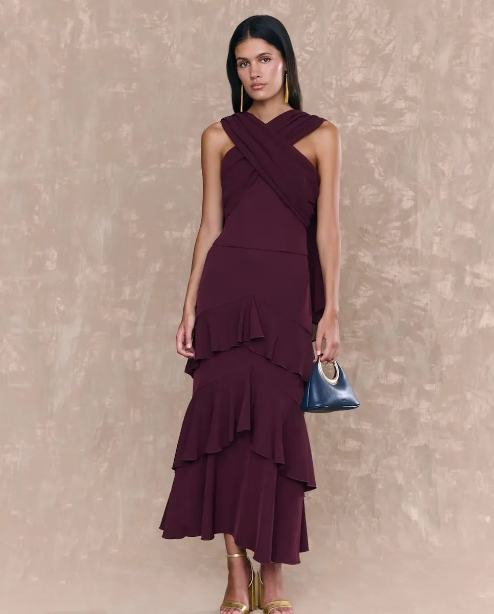 

Миди-юбка с наложенными воланами MIPHAI, бордовый