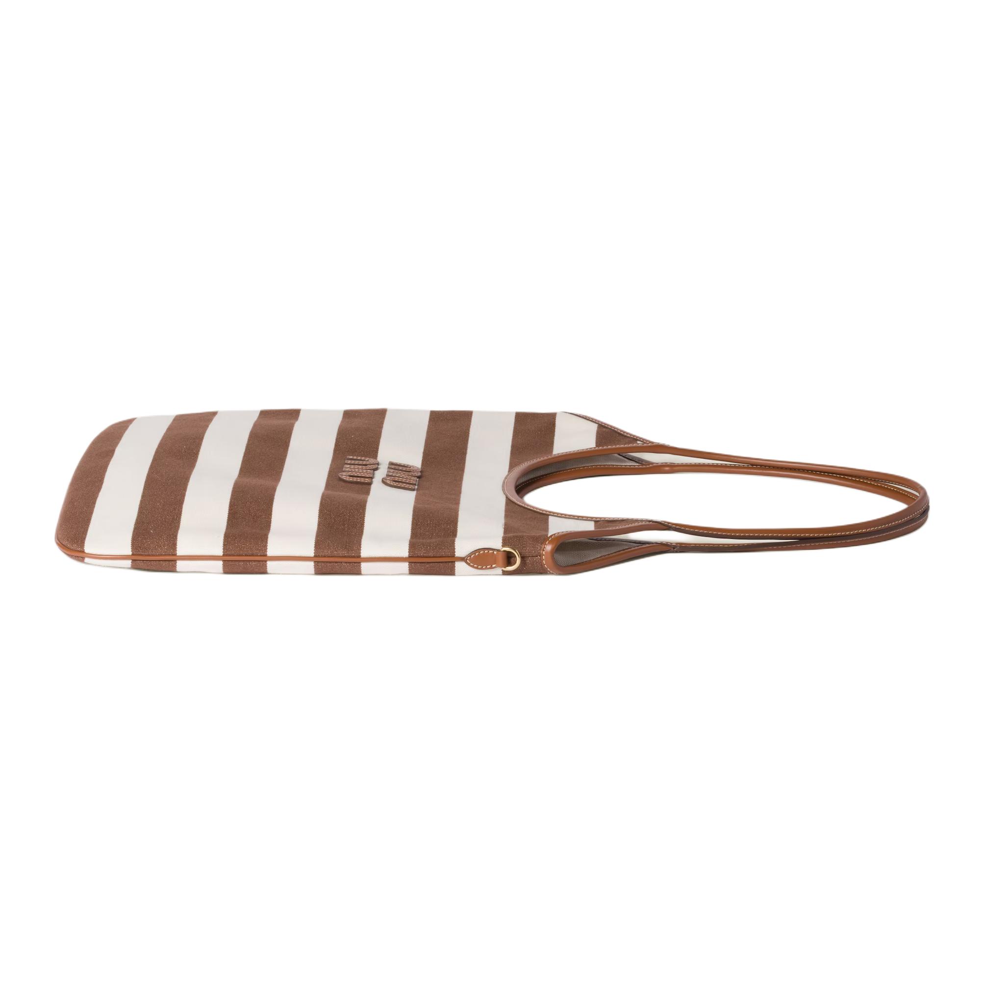 MIU MIU Сумка-шоппер Ivy Cotton, хозяйственная сумка, женская наплечная сумка Cocoa Brown & Natural — фото 3