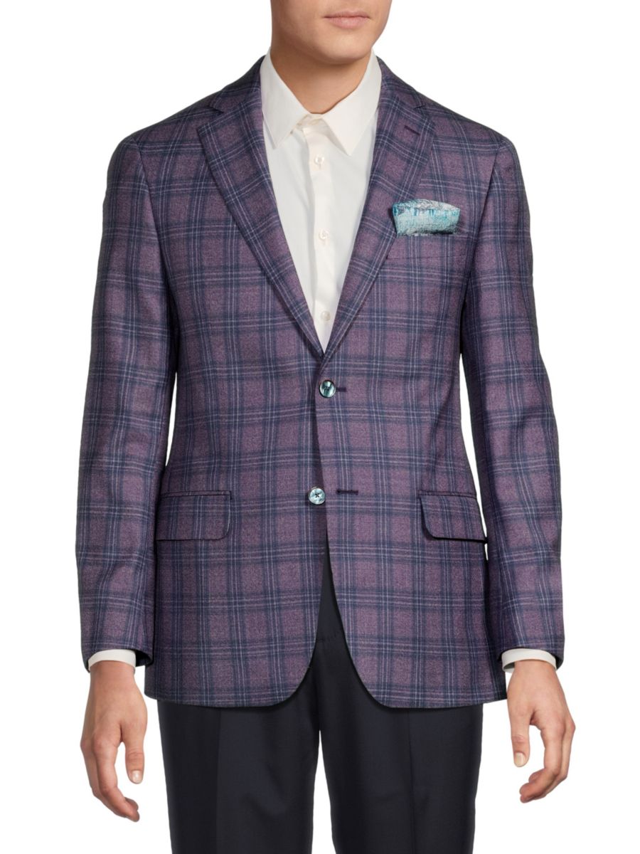 

Спортивное пальто Leander Plaid Modern Fit из шерстяной смеси Robert Graham, фиолетовый