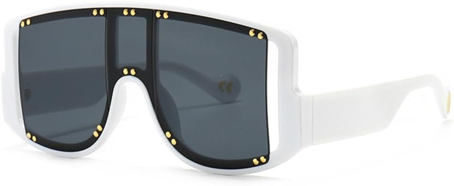 

Винтажные солнцезащитные очки большого квадратного размера 2027 года для женщин с декоративными заклепками и градиентным переходом цвета, мужские солнцезащитные очки MTZJH, White Gray