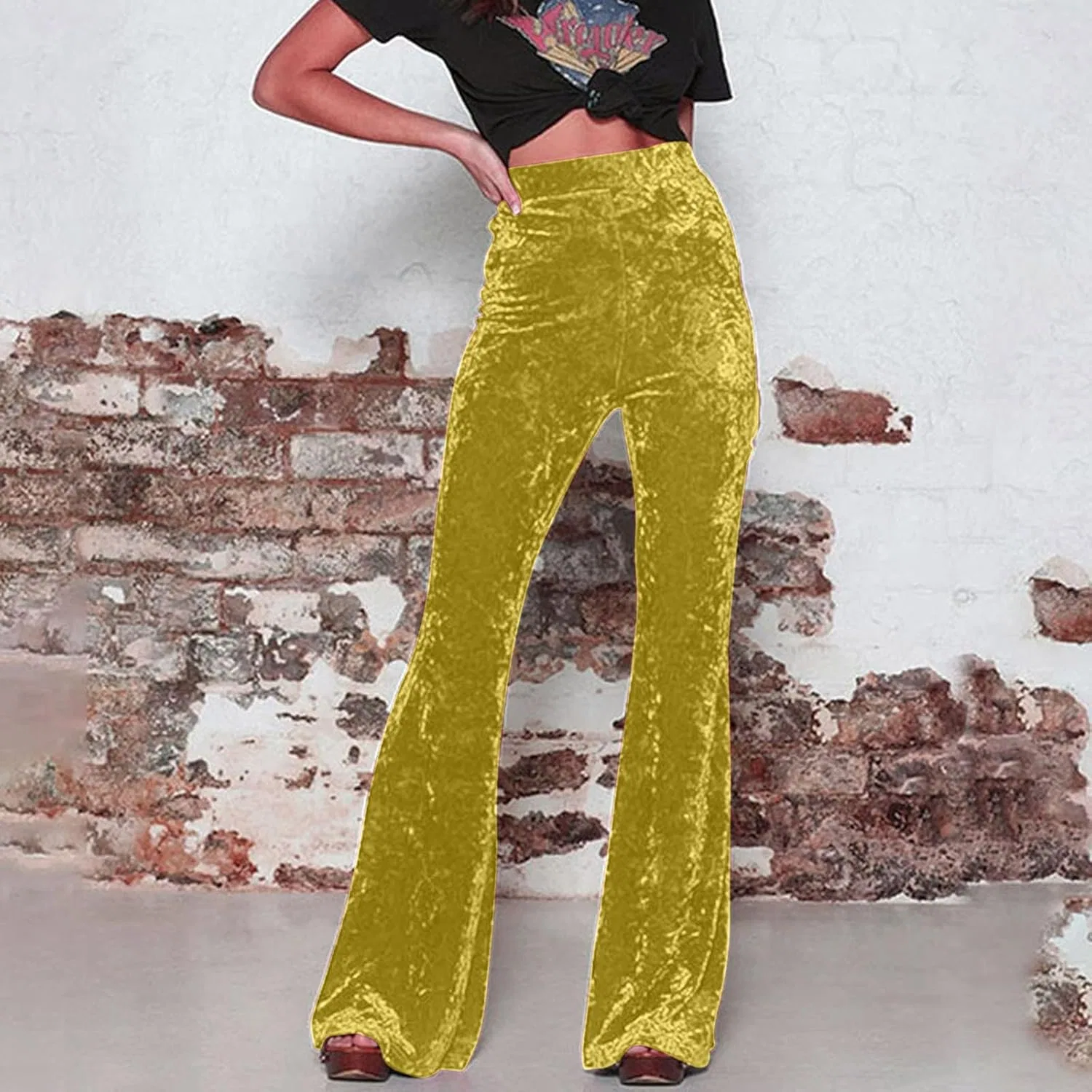 Женские йога-брюки клеш, Velvet Soft, высокие, A01_yellow — фото 4