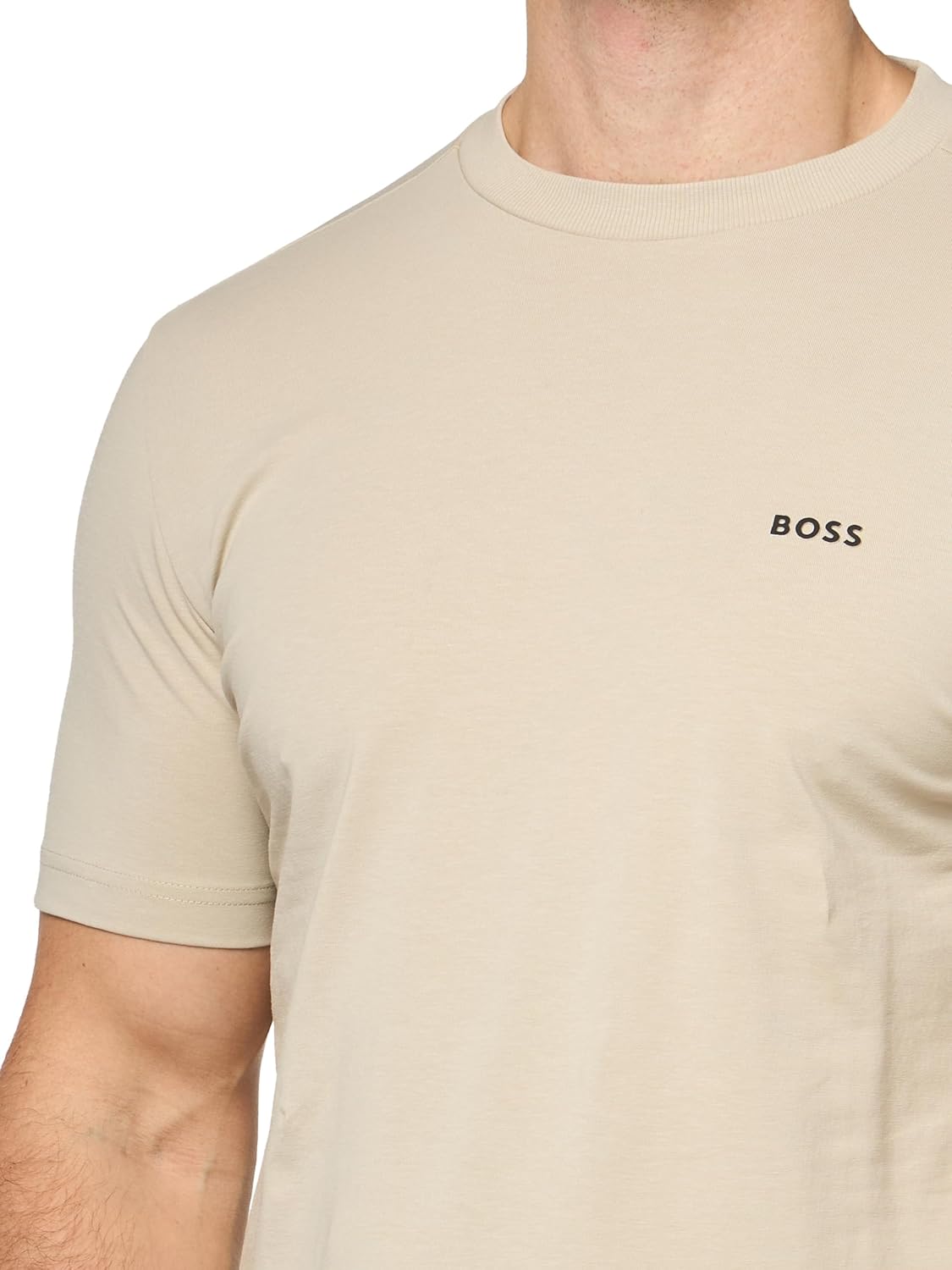 Футболка BOSS Men's Contrast Logo из хлопка и эластичного хлопка, Coffee Creamer — фото 3