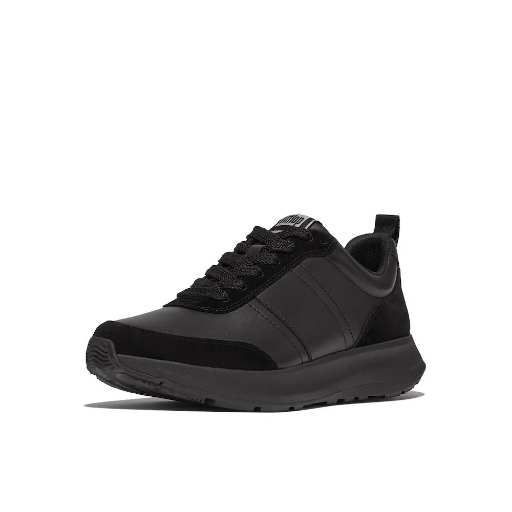 Мужские полностью чёрные кожаные/замшевые сникеры Fitflop Flow — фото 3
