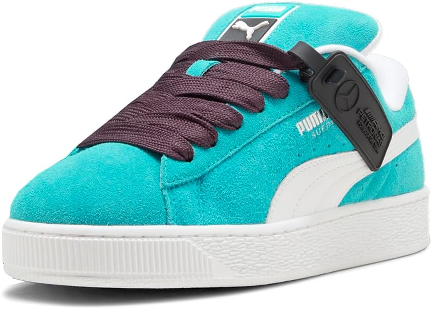 Мужские кроссовки PUMA Mercedes AMG Petronas F1 X Suede, размер XL, на шнуровке, повседневные - зеленые, белые — фото 2