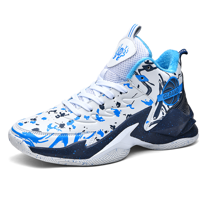 

MUSNODO Термостойкие баскетбольные кроссовки с высоким верхом, устойчивые к истиранию, унисекс, белые с синей флисовой подкладкой, цвет White with Blue Fleece Lining