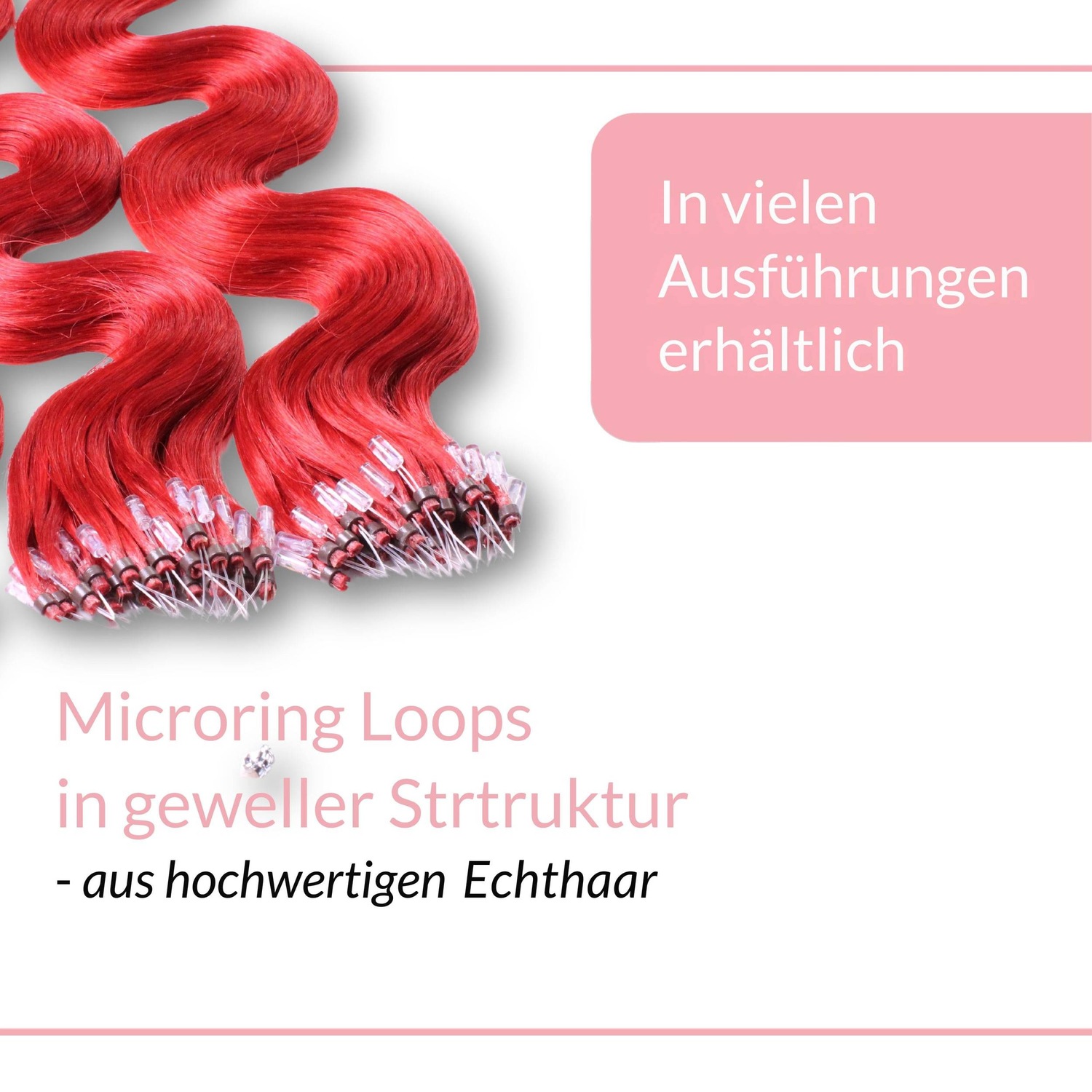 Накладные волосы microring extensions echthaar #0/44 rot-intensiv 1g Hair2Heart, количество 25 шт. — фото 3