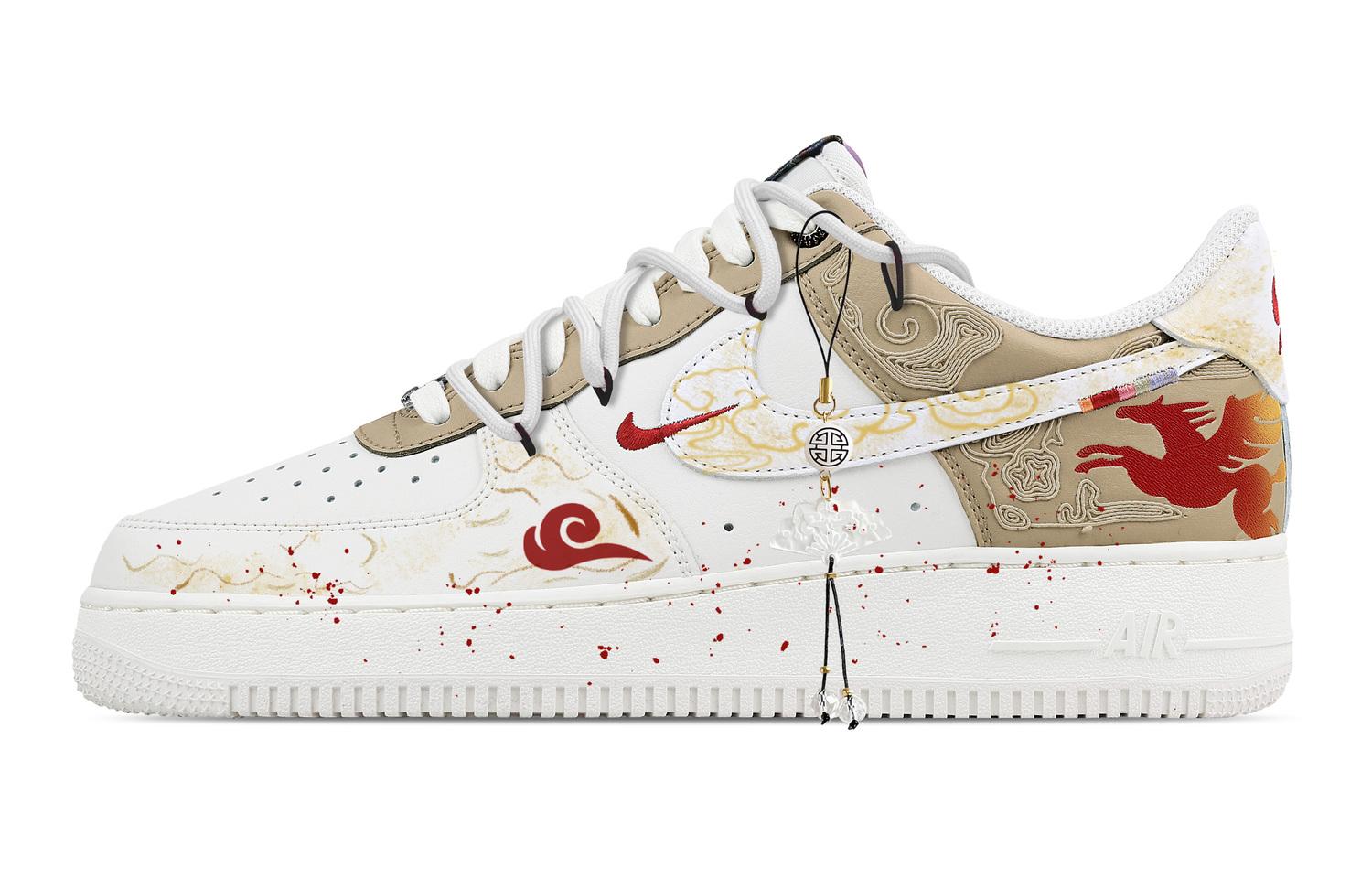 Nike Кроссовки Air Force 1 Galloping Mountains And Rivers, Heart Box Leather, дышащие, низкие, для скейтбординга, мужские, цвет ecru — фото 3