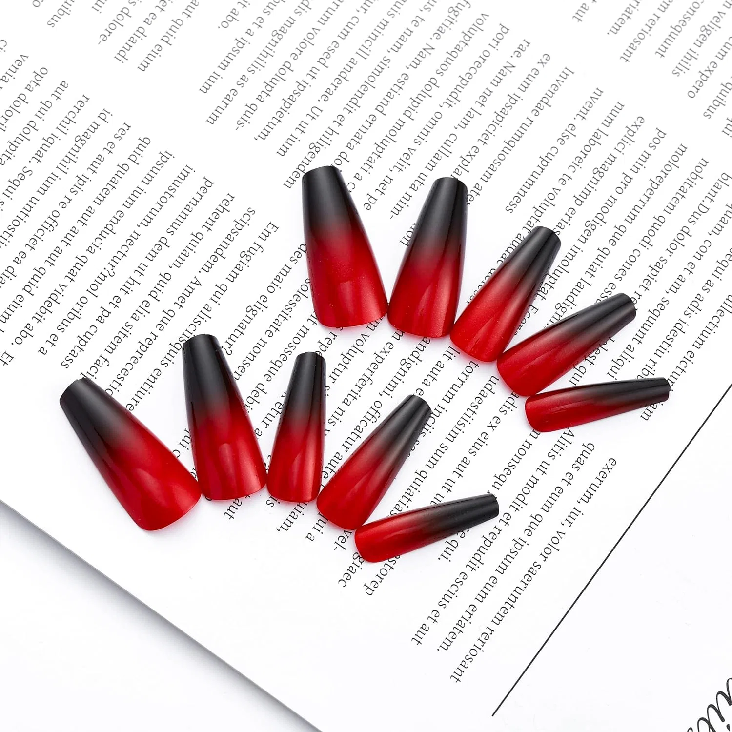 Длинные глянцевые накладные ногти Coffin Black and Red Ballerina, 24 шт. Handcess, Red — фото 2