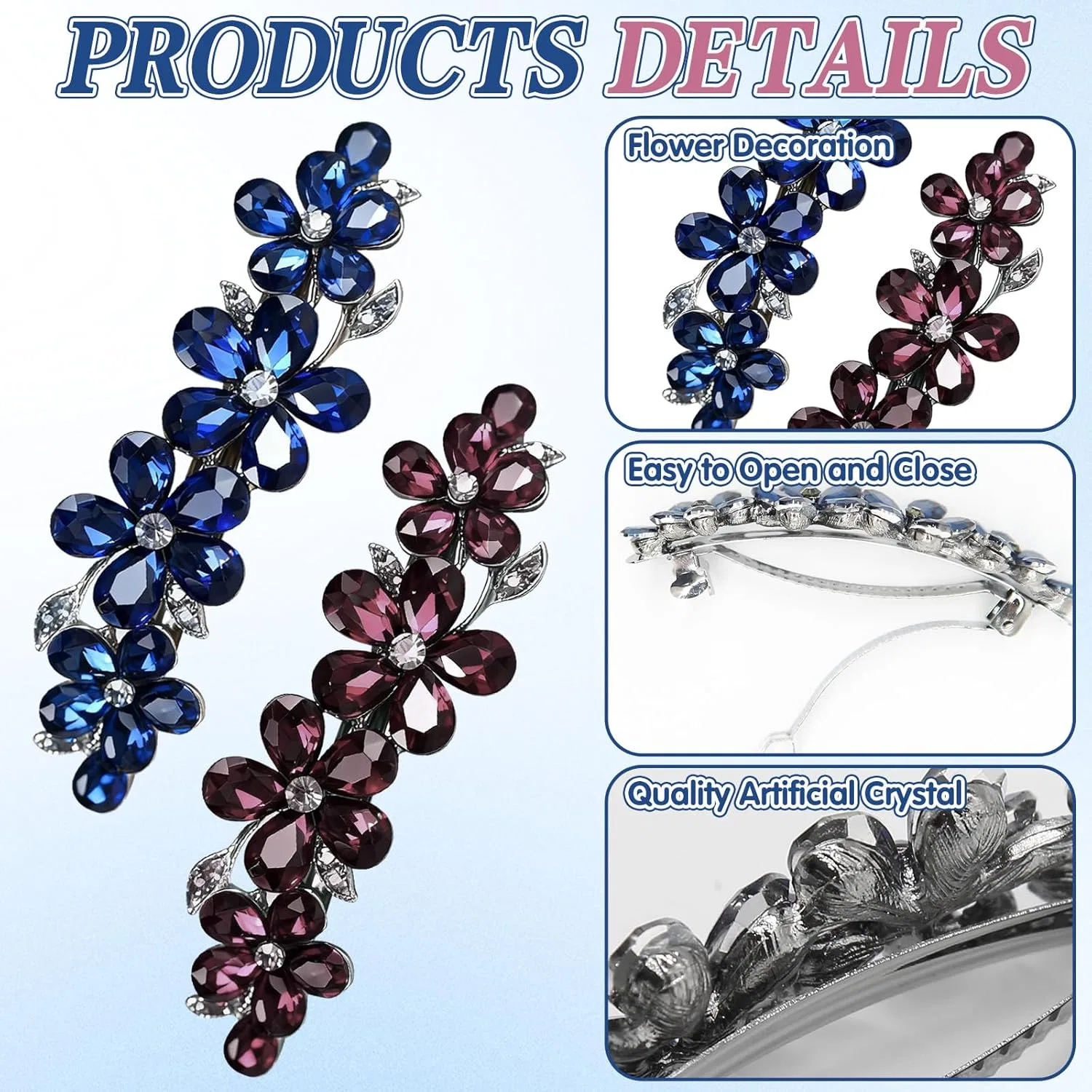 Набор из 2 женских заколок для волос со стразами Cyuxing — фото 3