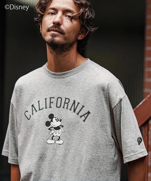 

Футболка с коротким рукавом, принт "Микки Маус", калифорнийский стиль 1minute 1second, серый