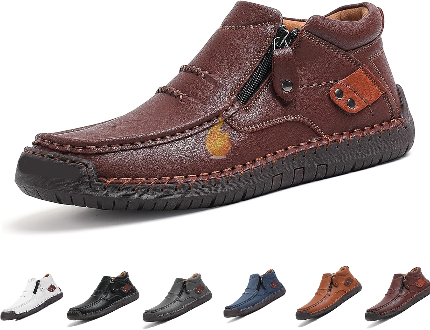 

Мужские ортопедические кожаные слипоны ручной работы, водонепроницаемые ботинки с широкой носочной частью, боковой молнией, противоскользящей плоской подошвой, легкие прогулочные лоферы Generic, темно-коричневый