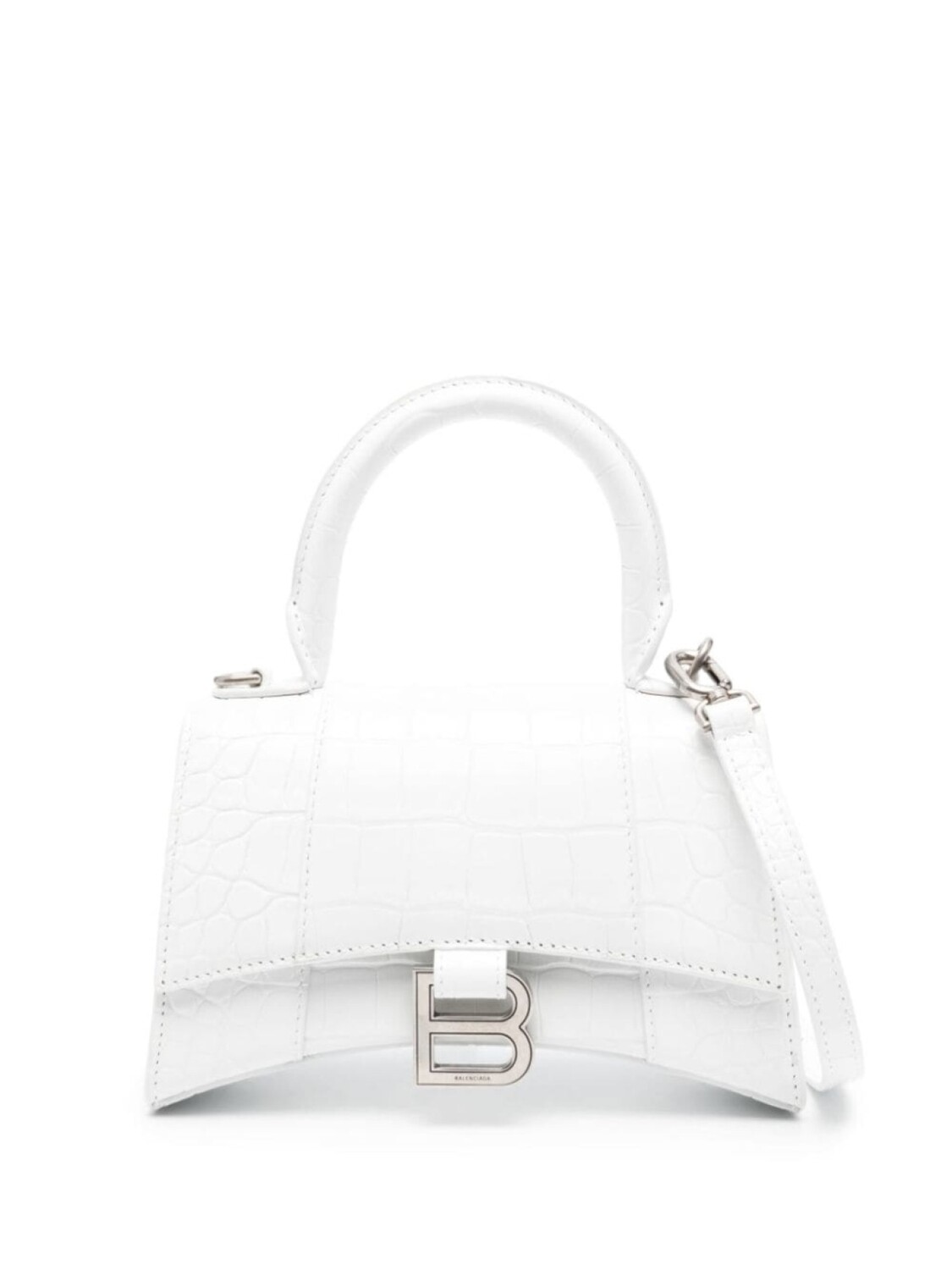 

Маленькая сумка-тоут Balenciaga Hourglass с тиснением под крокодила, белый