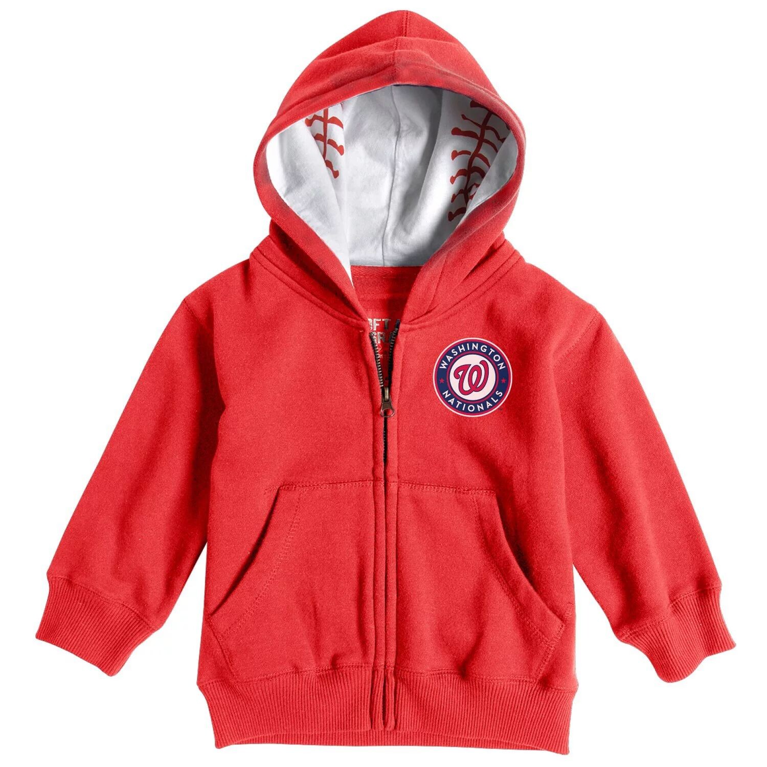 

Толстовка с капюшоном и молнией во всю длину с бейсбольным принтом Toddler Soft as a Grape Red Washington Nationals Unbranded