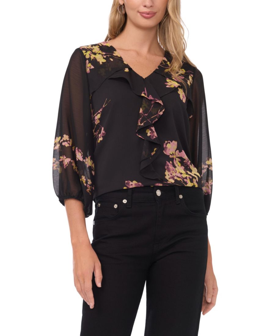 

Женская блузка с рукавами 3/4 и оборками спереди Vince Camuto, Rich Black