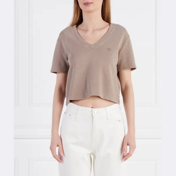 

Укороченная футболка вафельного кроя Calvin Klein, коричневый