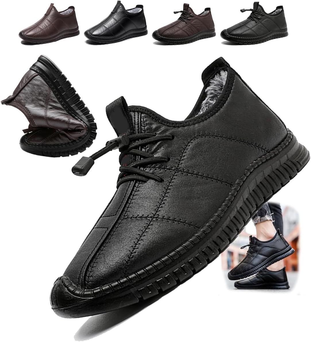 

Мужские зимние ботинки, утепленные флисом, с высокой и невысокой посадкой, водонепроницаемые с противоскользящей подошвой из ПУ, для работы на улице, походов, холодной погоды и повседневной носки Generic, черный