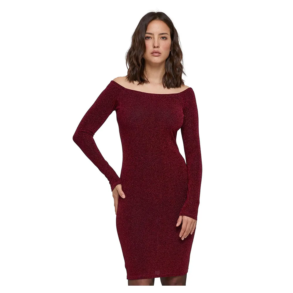 

Платье Urban Classics Off Shoulder Glitter long sleeve, красный