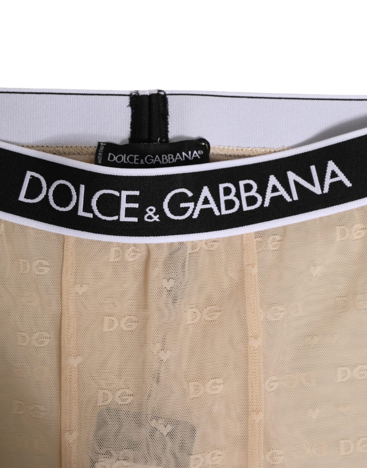Бежевые нейлоновые леггинсы с логотипом и кружевом, нижнее белье Dolce & Gabbana, бежевый — фото 4