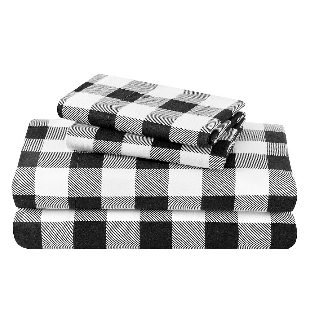 

Комплект простыней из хлопковой фланели в клетку Bare Home, цвет Buffalo Plaid White