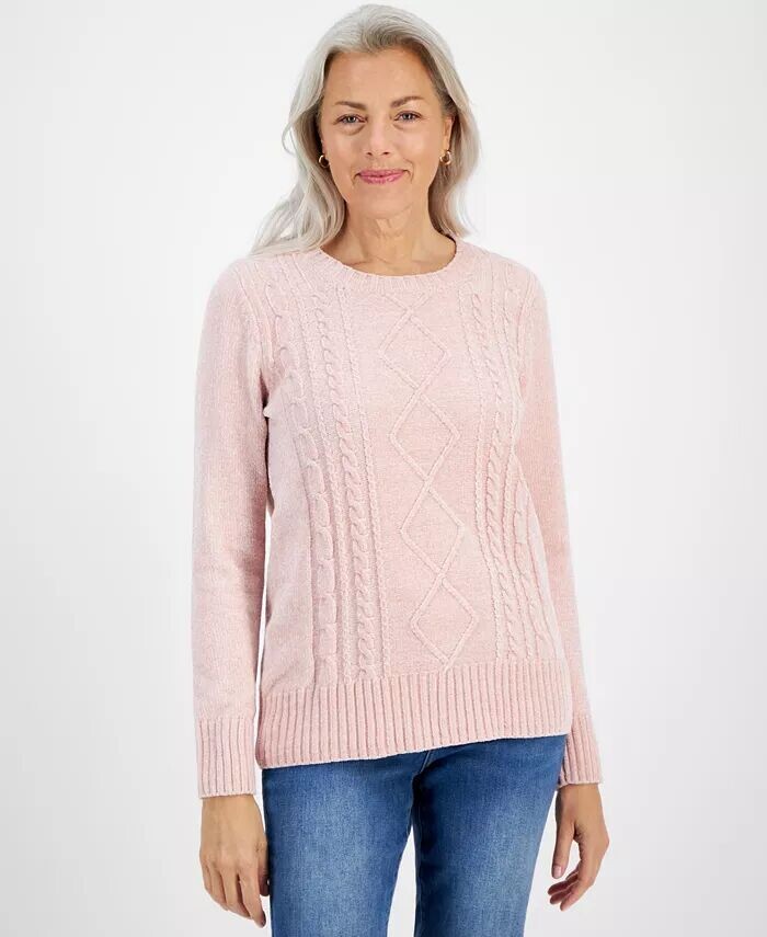 

Миниатюрный свитер косой вязки из синели Style & Co, розовый