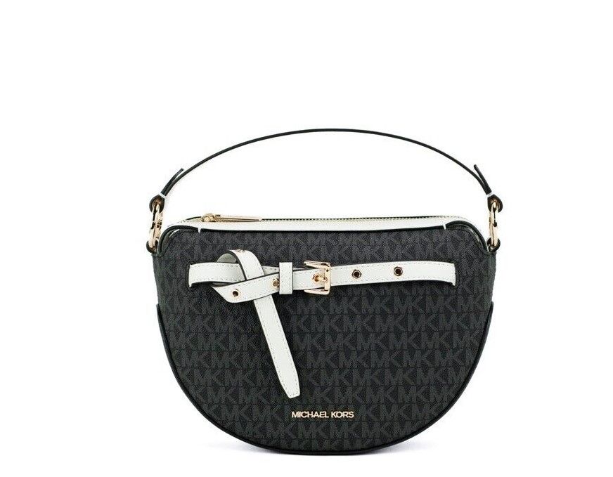 

Сумка-полумесяц Emilia из ПВХ, черно-белая, маленькая, с логотипом Michael Kors