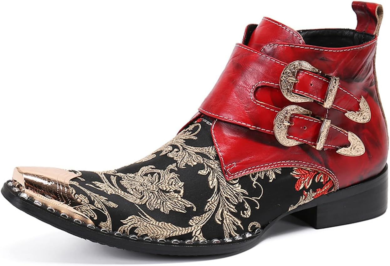 

Мужские ботинки Abborora Chelsea, повседневные ботинки до щиколотки, ручная работа, из натуральной кожи, стиль вестерн, металлический заостренный носок, молния, для вечеринок, свадеб, диско, для певцов, ковбойские ботинки для мужчин, красный