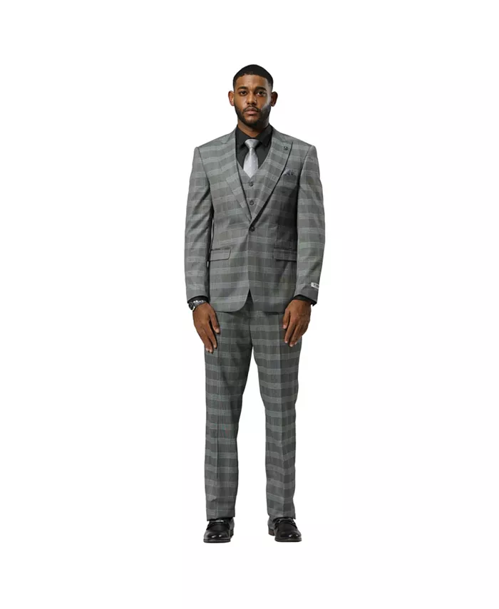 

Костюм Big & Tall Glen Plaid из 3 предметов: пиджак с острыми лацканами, жилет и брюки Stacy Adams, серый