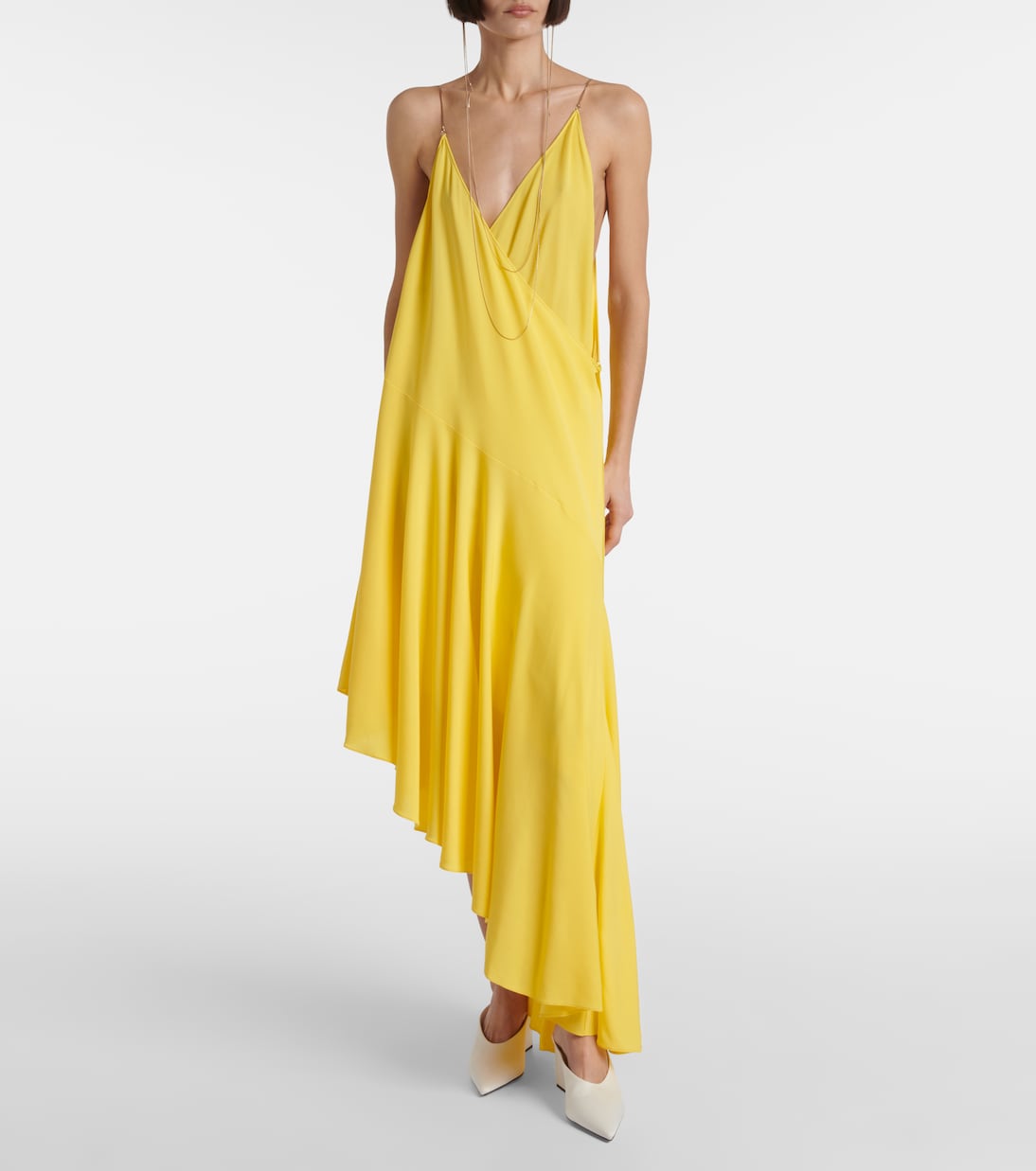 Асимметричное платье-комбинация из джерси Alaïa, Jaune Acidule — фото 2