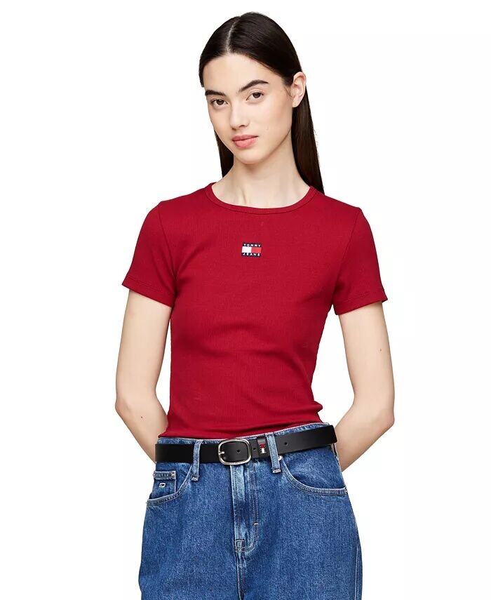 

Женская футболка в рубчик с логотипом Tommy Jeans, красный