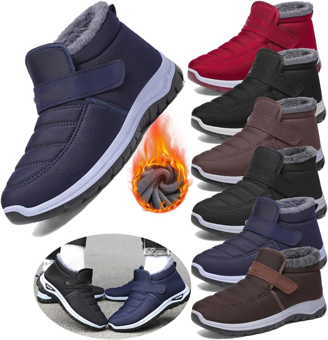 

Женские зимние ботинки черного цвета с теплым мехом, на липучке, короткие снегоступы, удобные и водонепроницаемые; мужские зимние ботинки водонепроницаемые; модная зимняя обувь для максимального комфорта Generic