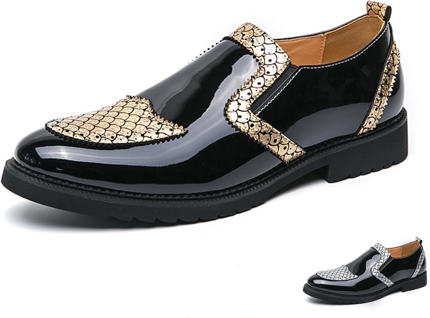 

Мужские лоферы GLBDU из лакированной кожи с принтом, модные классические туфли с оксфордской шнуровкой, низкие слипоны с заостренным носком, деловые повседневные офисные и свадебные туфли, золотой
