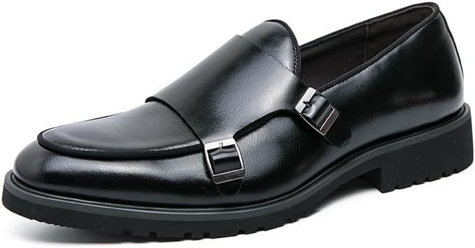 

Мужские классические кожаные туфли, с двойными монк-пряжками, кожаные лоферы, подходящие для бизнеса, деловых встреч, вождения, удобные повседневные Zestrelax, черный