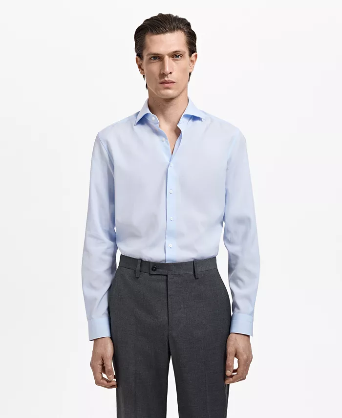 

Мужская облегающая рубашка из хлопкового поплина Mango, синий