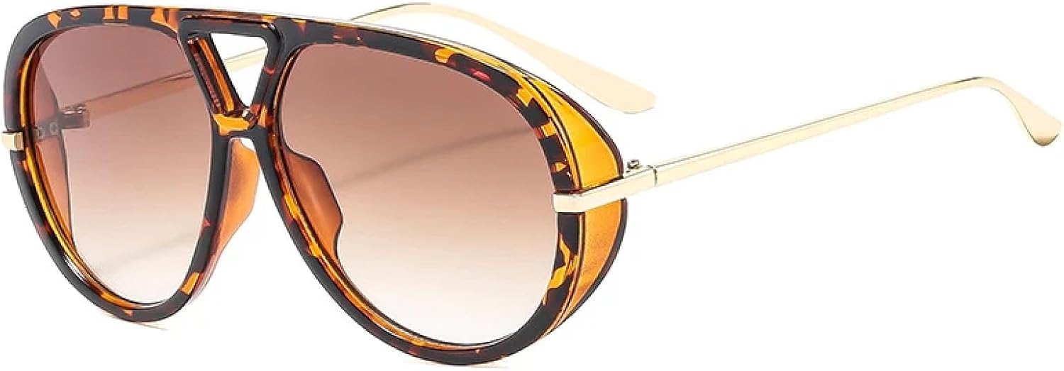 

Винтажные солнцезащитные очки в крупной оправе с двойной перемычкой для женщин и мужчин, модные очки для путешествий и вождения, защита от УФ-излучения UV400 TKKTLLT, Leopard Tea