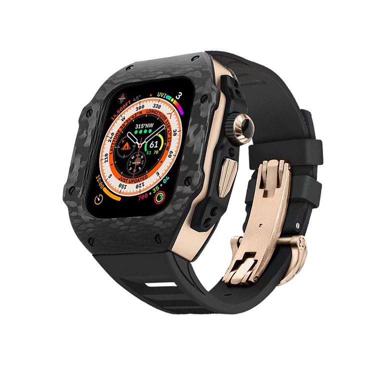 

Ремешок из резины, совместимый с Apple, 44/45/49 мм Wepro, 【Black with rose gold case】+【Orange strap butterfly clasp】