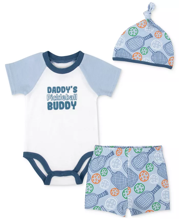 

Комплект для мальчиков: боди, шорты и шапочка Dad's Pickleball Buddy (3 предмета) Baby Essentials, синий